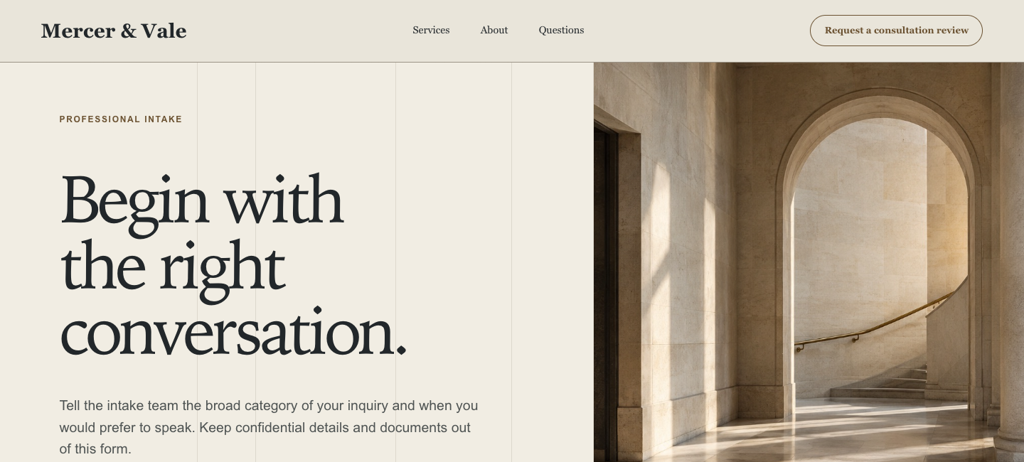 Preview of the Mercer & Vale website