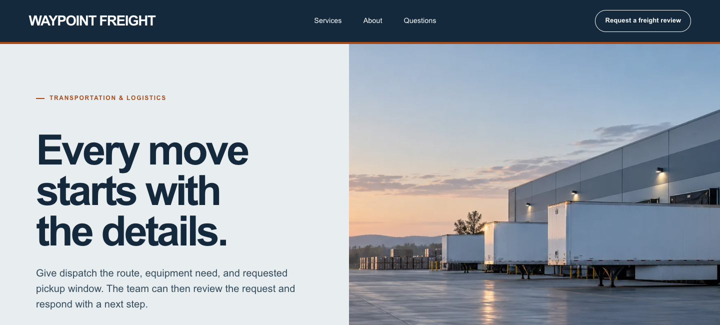 Preview of the Waypoint Freight website