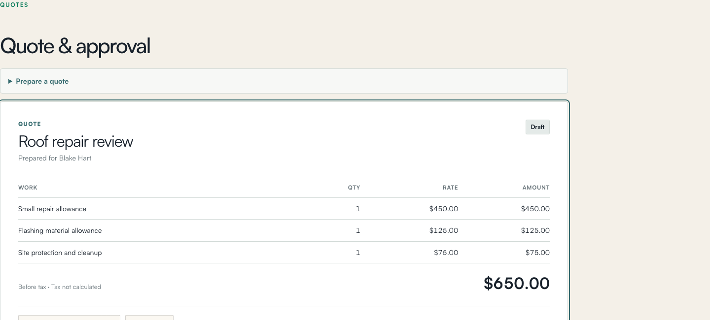 Preview of the Quotes with a clear decision workflow