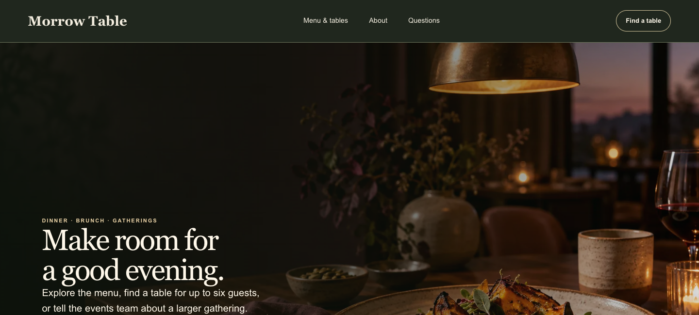 Preview of the Morrow Table website