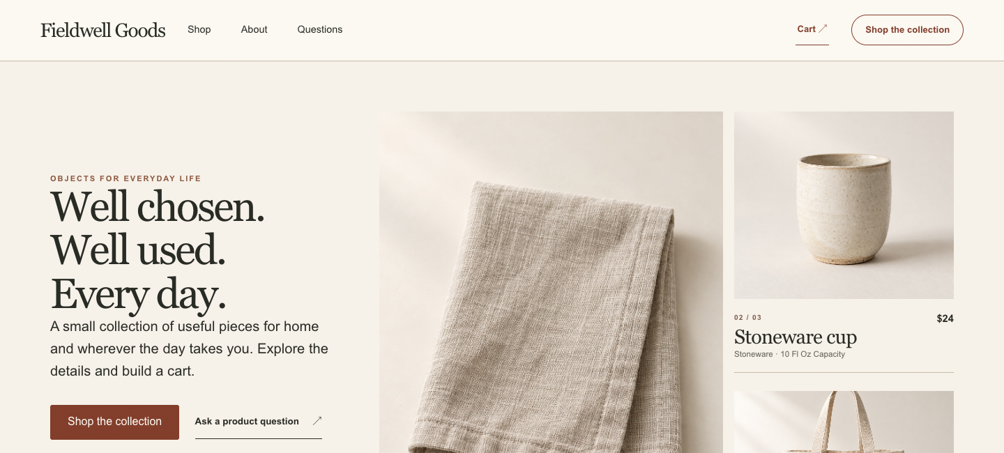 Preview of the Fieldwell Goods website