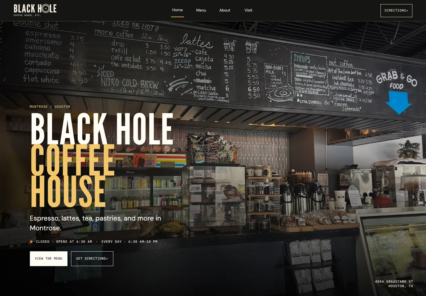 Black Hole Coffee House website direction