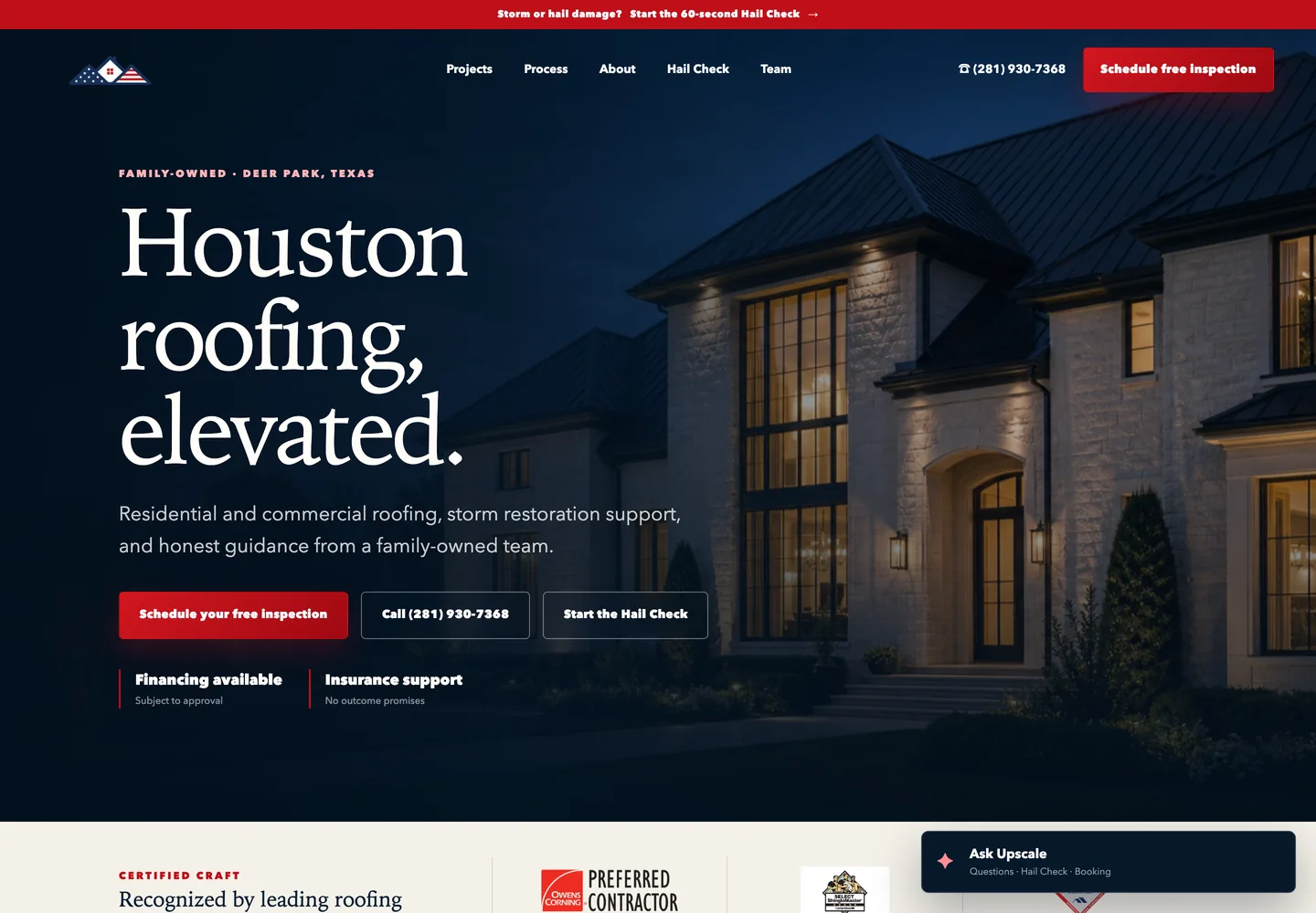 Upscale Roofing website direction